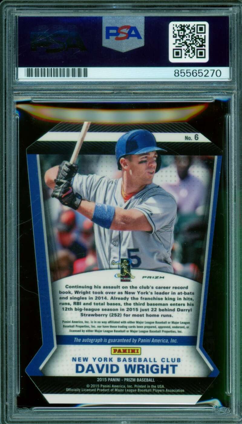 David Wright 2015 Panini Prizm Signature Distinctions DC Purple #6 PSA/DNA 10 Image 2