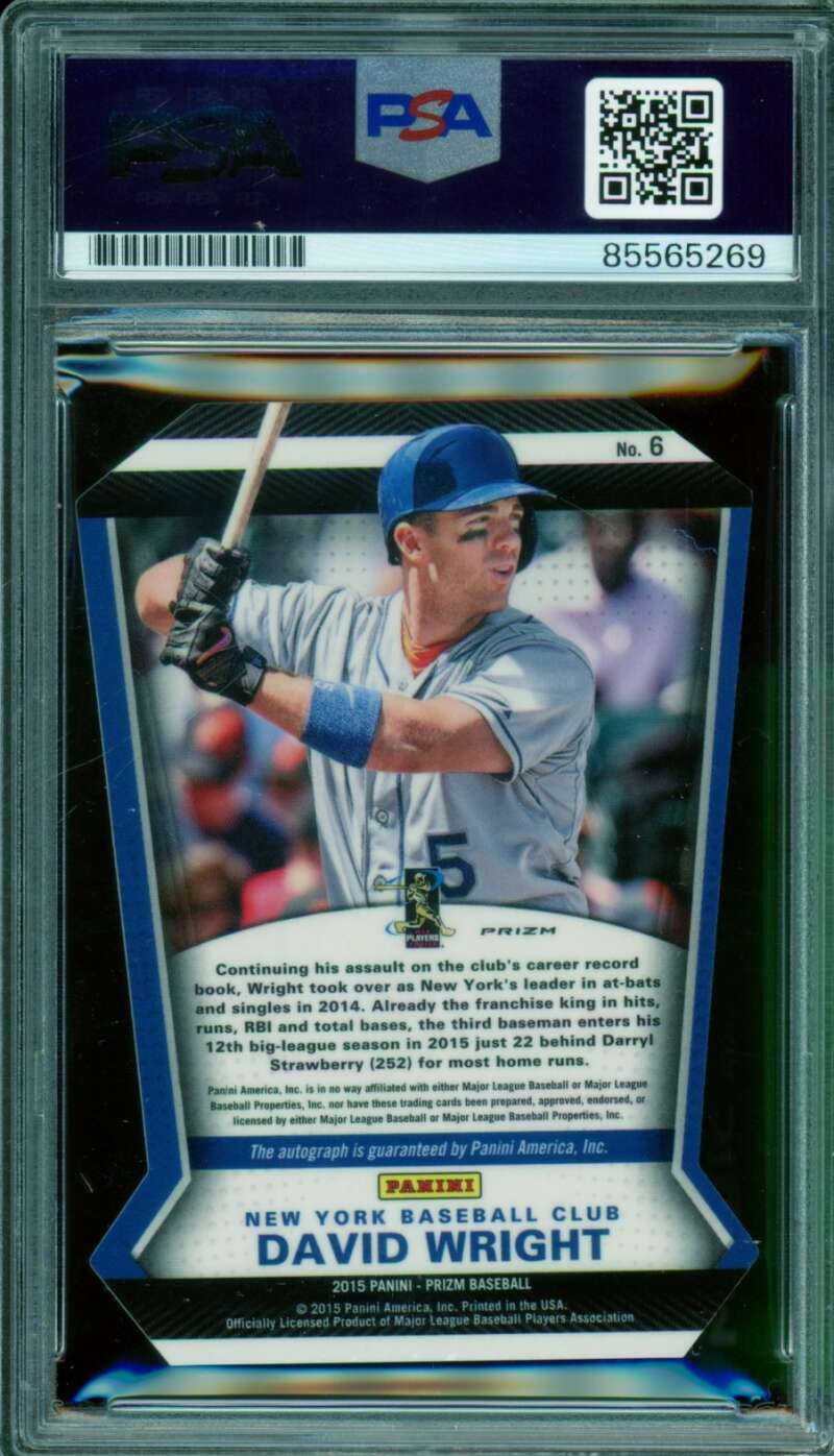 David Wright 2015 Panini Prizm Signature Distinctions DC Dyed #6 PSA/DNA 10 Image 2