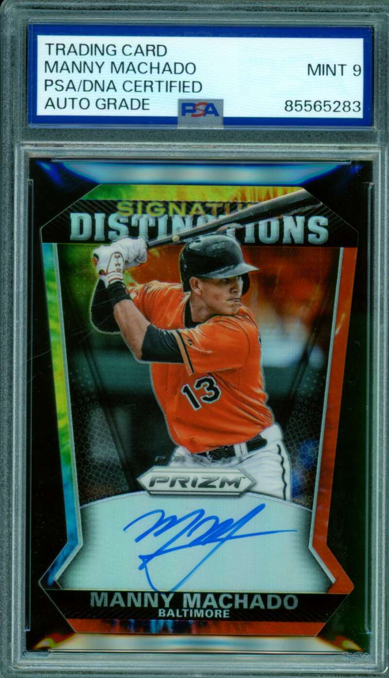 Manny Machado 2015 Panini Prizm Signature Distinctions DC Dyed #4 PSA/DNA 9 Image 1