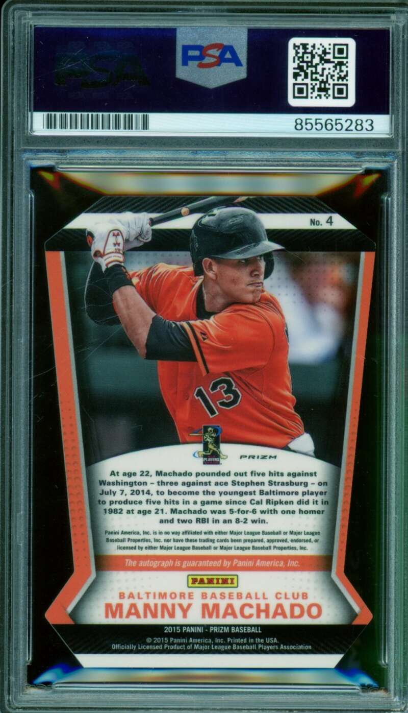 Manny Machado 2015 Panini Prizm Signature Distinctions DC Dyed #4 PSA/DNA 9 Image 2