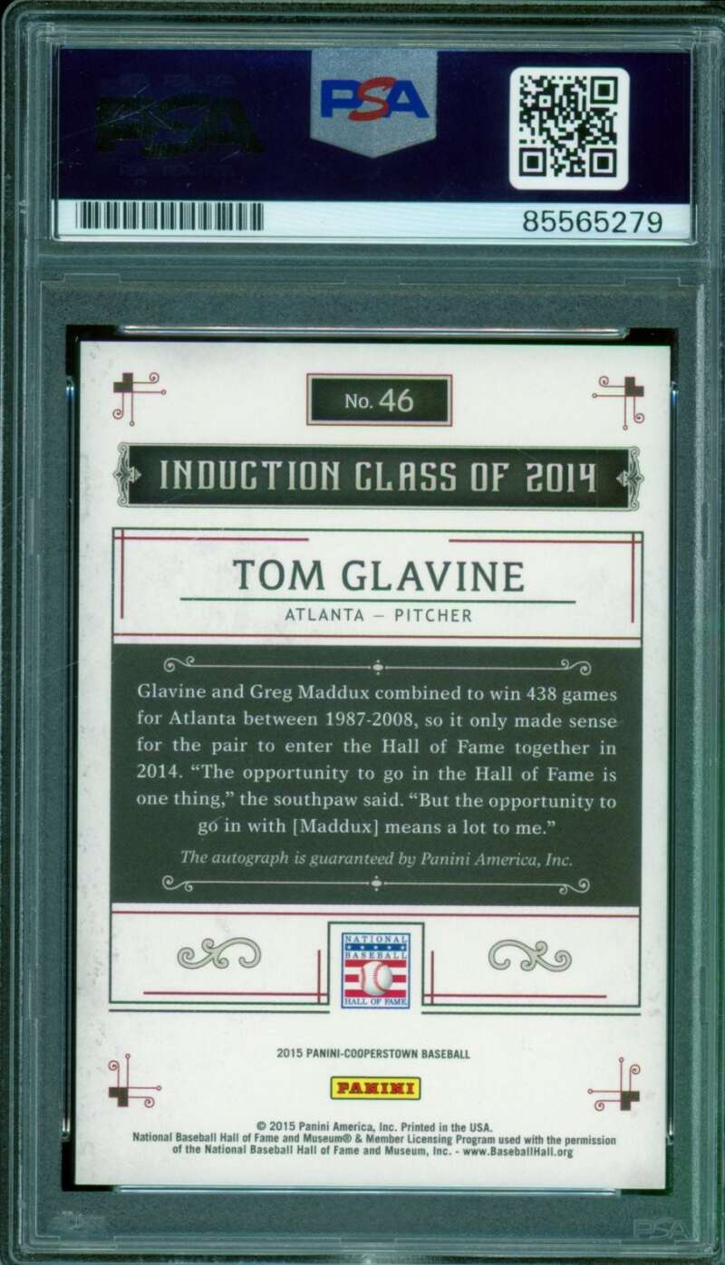 Tom Glavine Card 2015 Panini Cooperstown Induction Signatures Red #46 PSA/DNA 10 Image 2