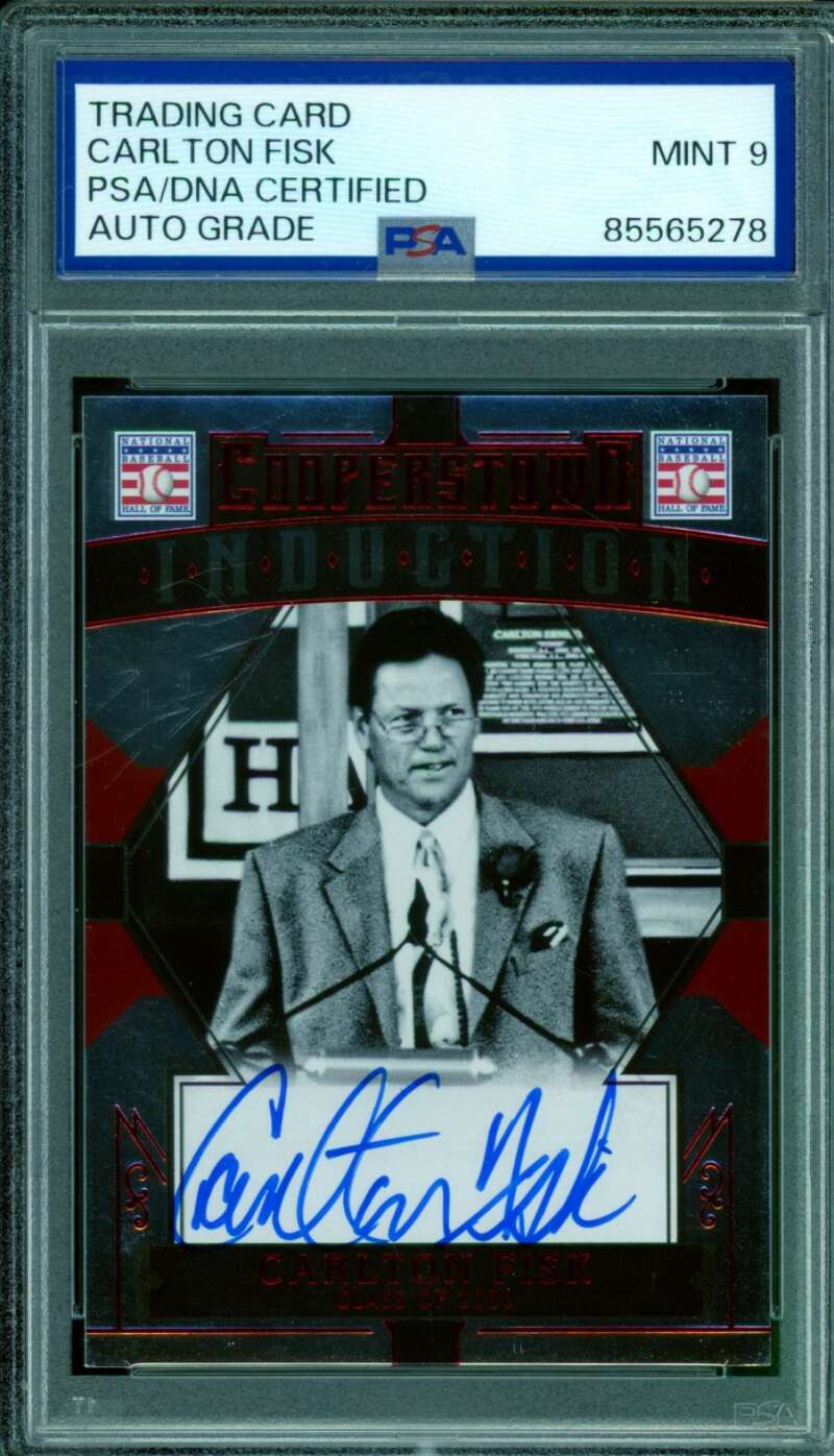 Carlton Fisk Card 2015 Panini Cooperstown Induction Signatures Red #10 PSA/DNA 9 Image 1
