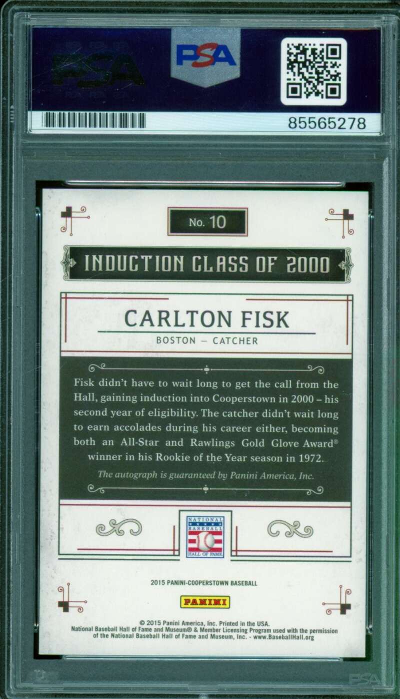 Carlton Fisk Card 2015 Panini Cooperstown Induction Signatures Red #10 PSA/DNA 9 Image 2