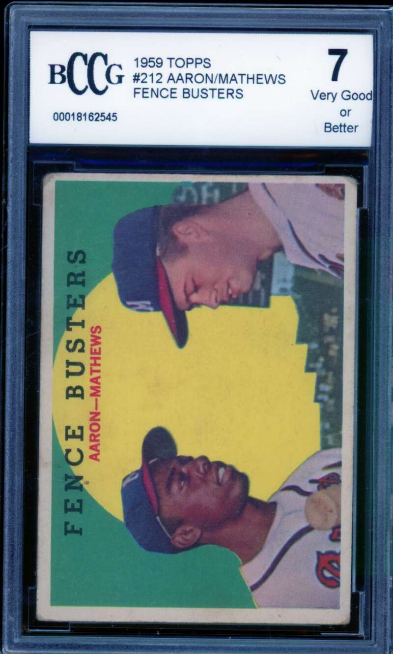 1959 Topps #212 Hank Aaron/Eddie Mathews Card BGS BCCG 7 Very Good+ Image 1