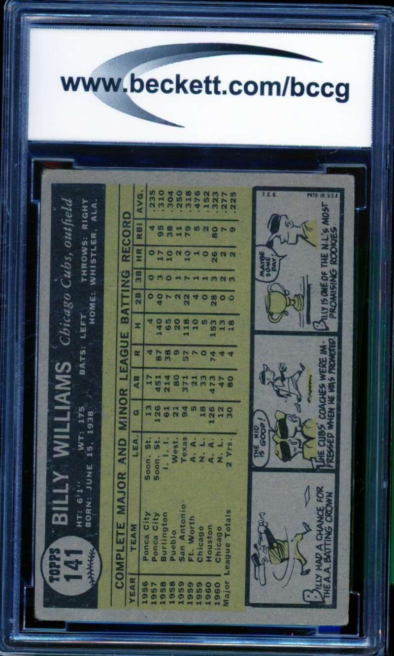 1961 Topps #141 Billy Williams Rookie Card BGS BCCG 7 Very Good+ Image 2