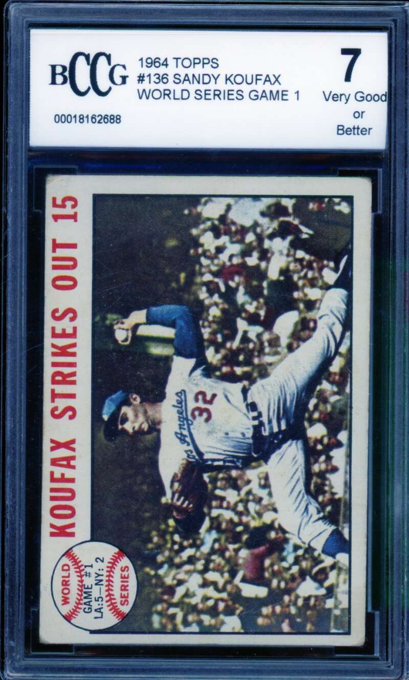 1964 Topps #136 Sandy Koufax World Series Game 1 Card BGS BCCG 7 Very Good+ Image 1