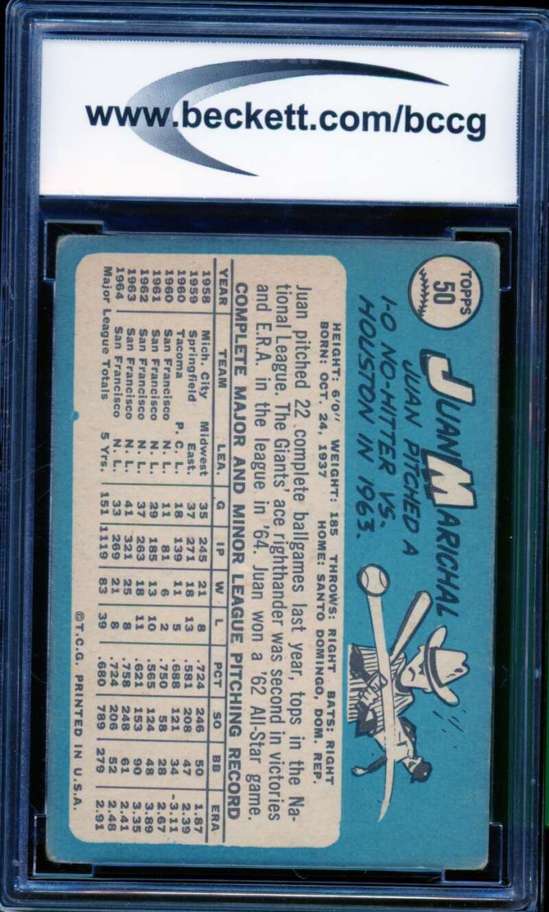 1965 Topps #50 Juan Marichal Card BGS BCCG 7 Very Good+ Image 2