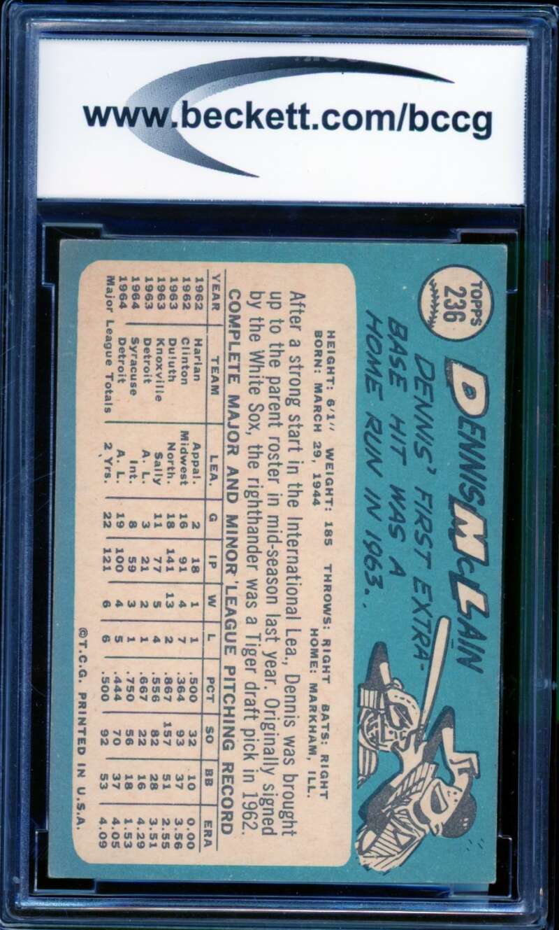 1965 Topps #236 Denny McLain Rookie Card BGS BCCG 7 Very Good+ Image 2