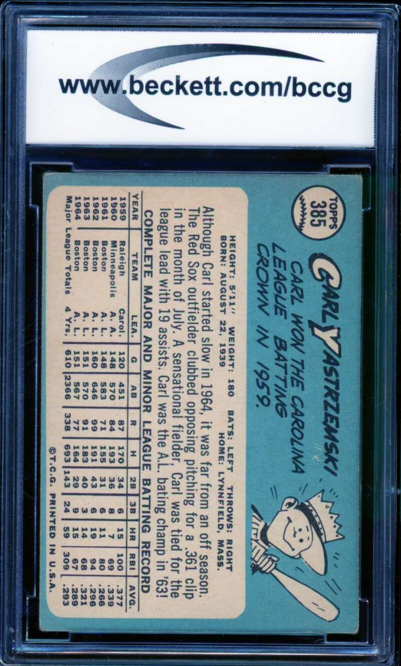 1965 Topps #385 Carl Yastrzemski Card BGS BCCG 7 Very Good+ Image 2