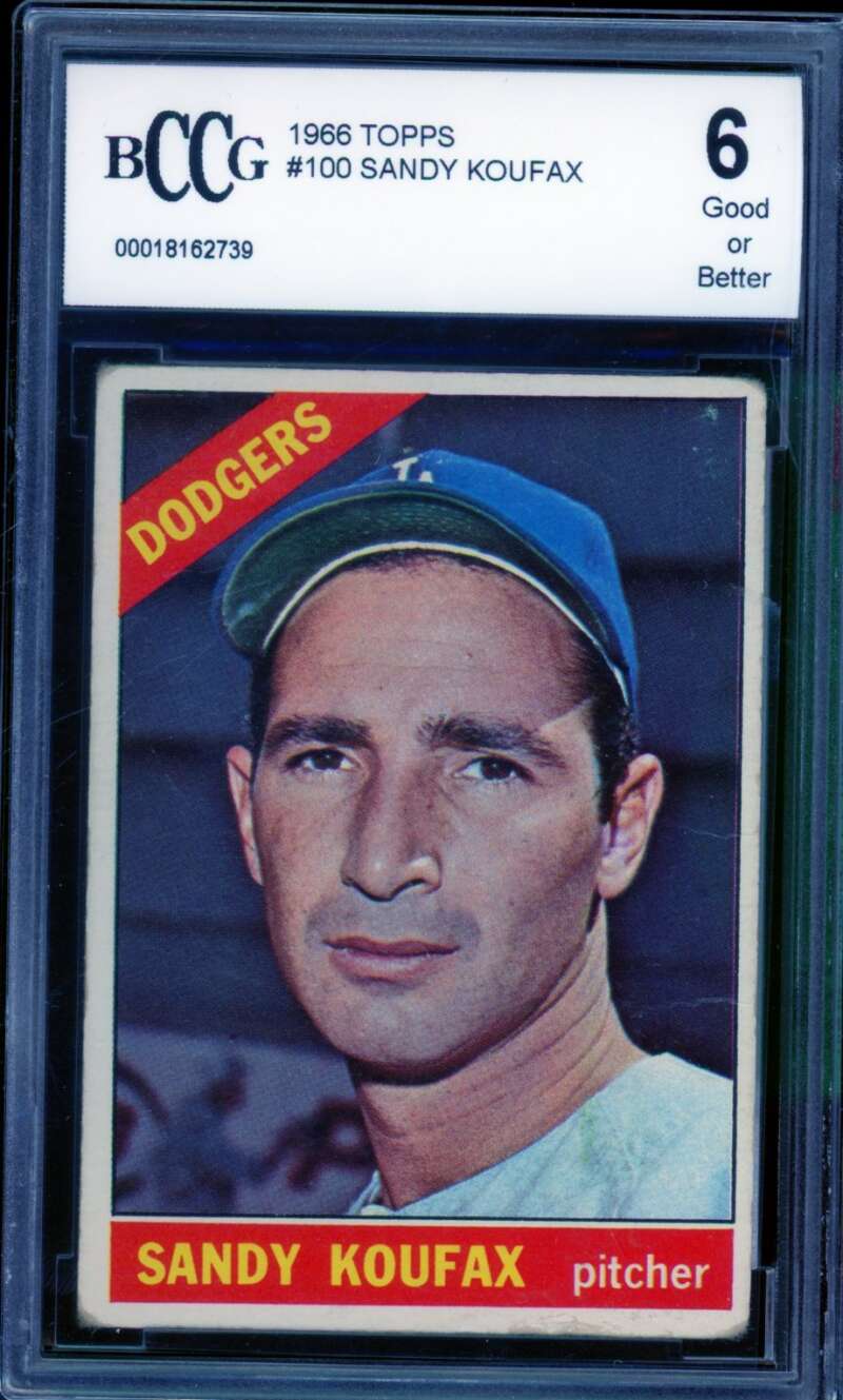 1966 Topps #100 Sandy Koufax Card BGS BCCG 6 Good+ Image 1