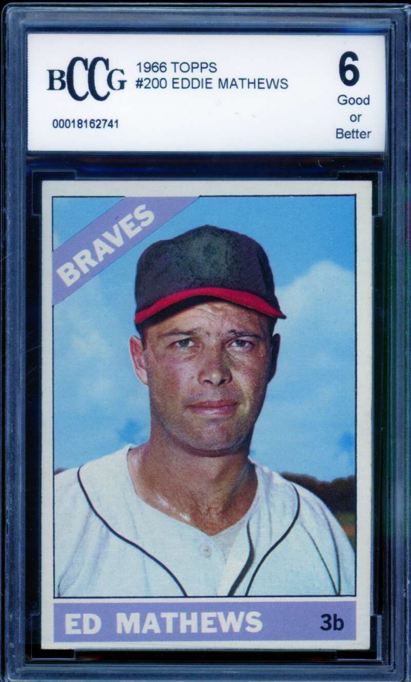 1966 Topps #200 Eddie Mathews Card BGS BCCG 6 Good+ Image 1