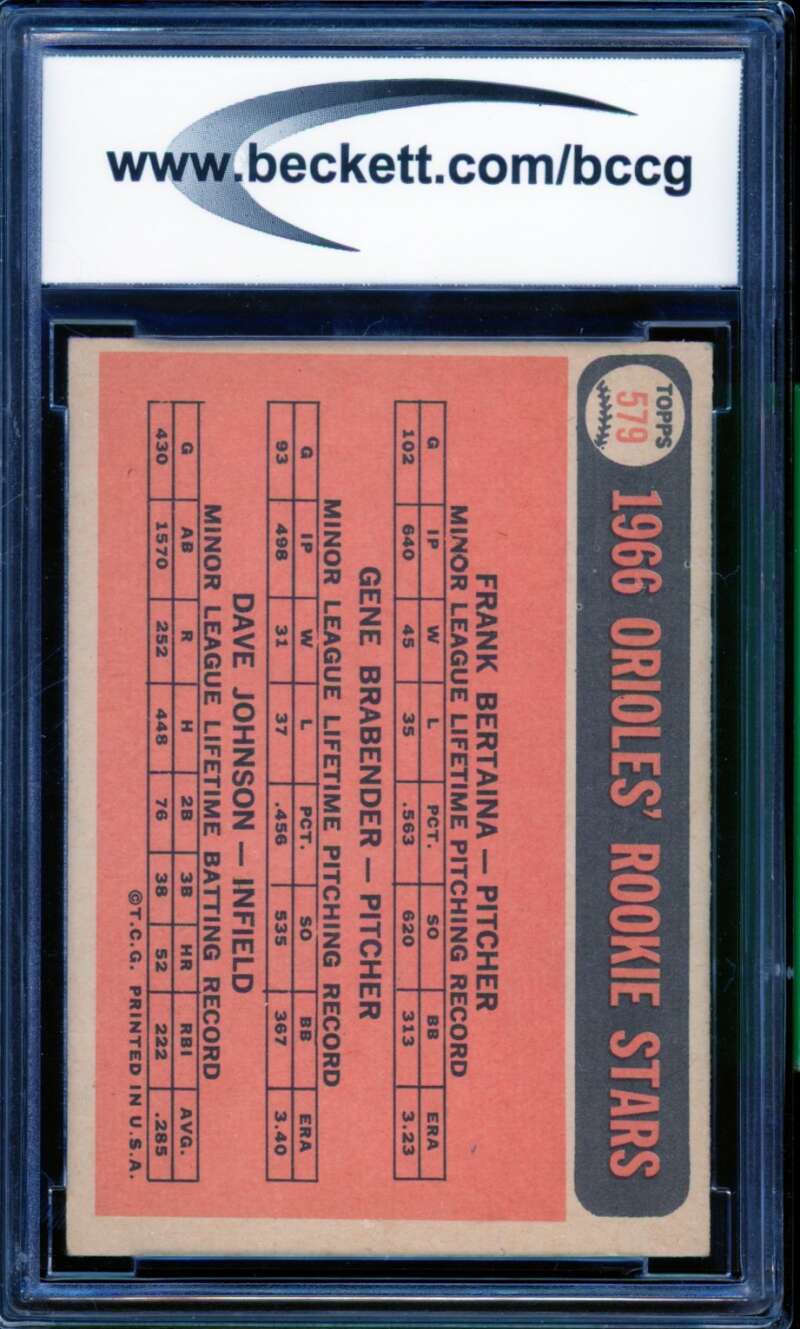 1966 Topps #579 Bertaina/Brabender/Johnson Rookie Card BGS BCCG 8 Excellent+ Image 2