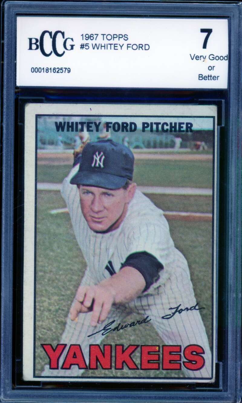 1967 Topps #5 Whitey Ford Card BGS BCCG 7 Very Good+ Image 1