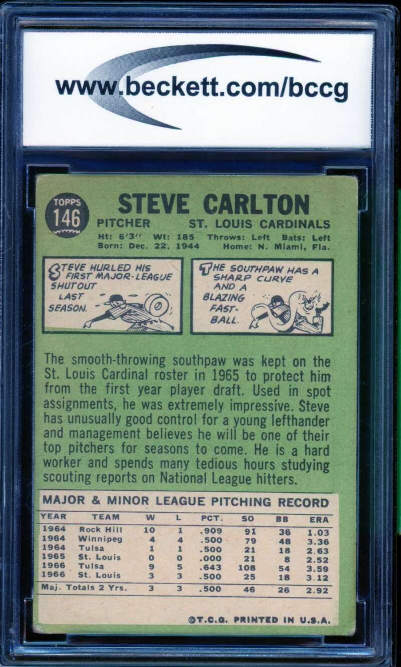1967 Topps #146 Steve Carlton Card BGS BCCG 6 Good+ Image 2