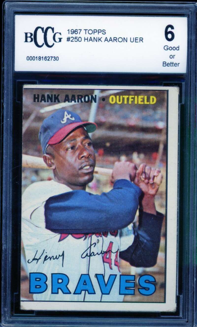 1967 Topps #250 Hank Aaron Card BGS BCCG 6 Good+ Image 1