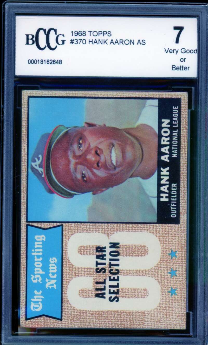 1968 Topps #370 Hank Aaron AS Card BGS BCCG 7 Very Good+ Image 1