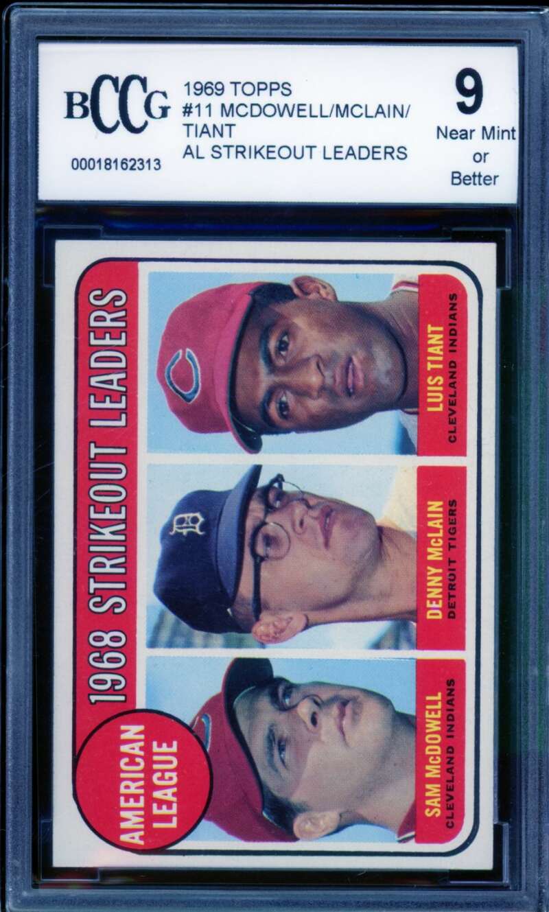 1969 Topps #11 Tiant/McLain/McDowell Strikeout Leaders Card BGS BCCG 9 Near Mint Image 1