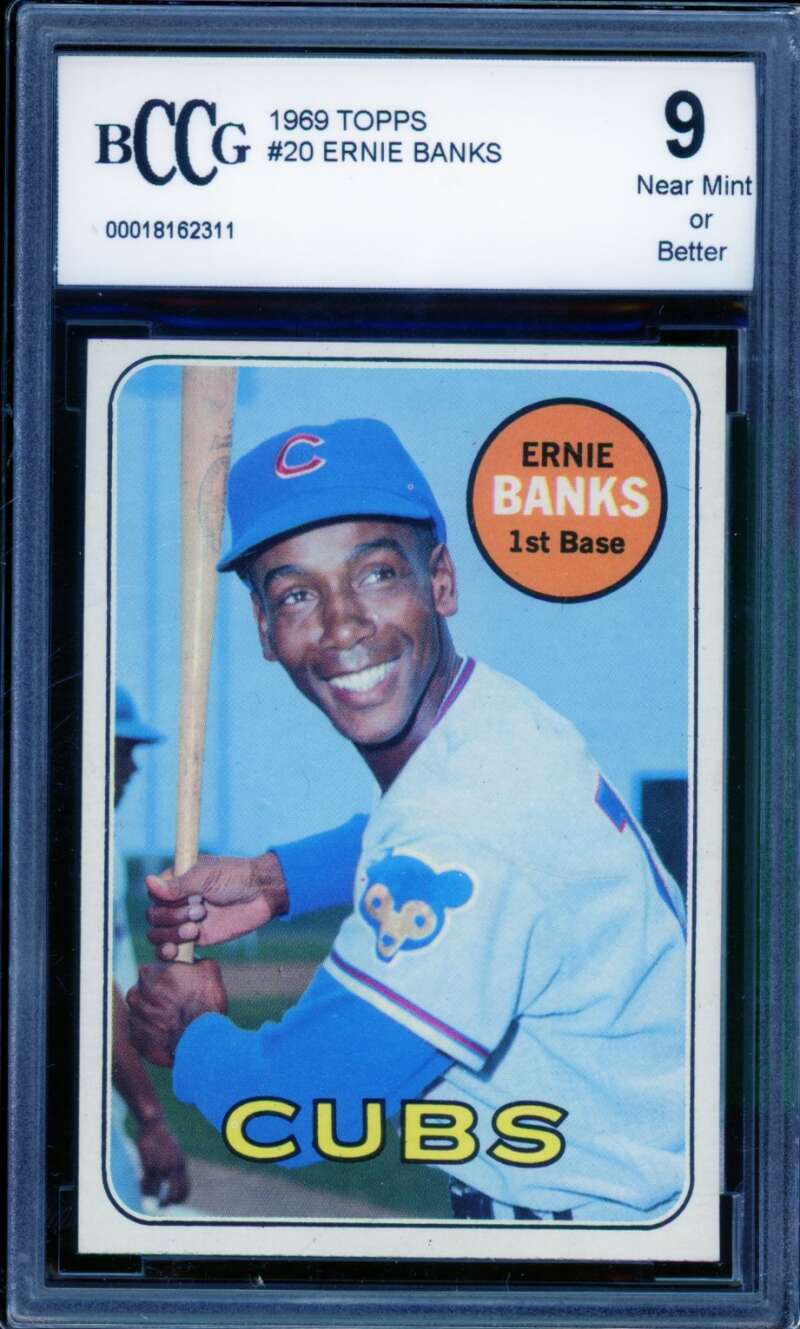 1969 Topps #20 Ernie Banks Card BGS BCCG 9 Near Mint+ Image 1