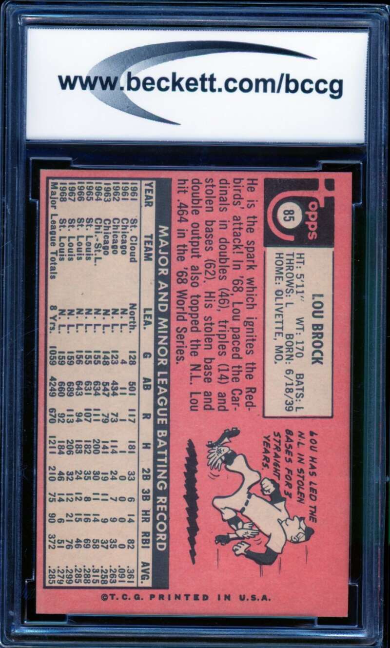 1969 Topps #85 Lou Brock Card BGS BCCG 7 Very Good+ Image 2