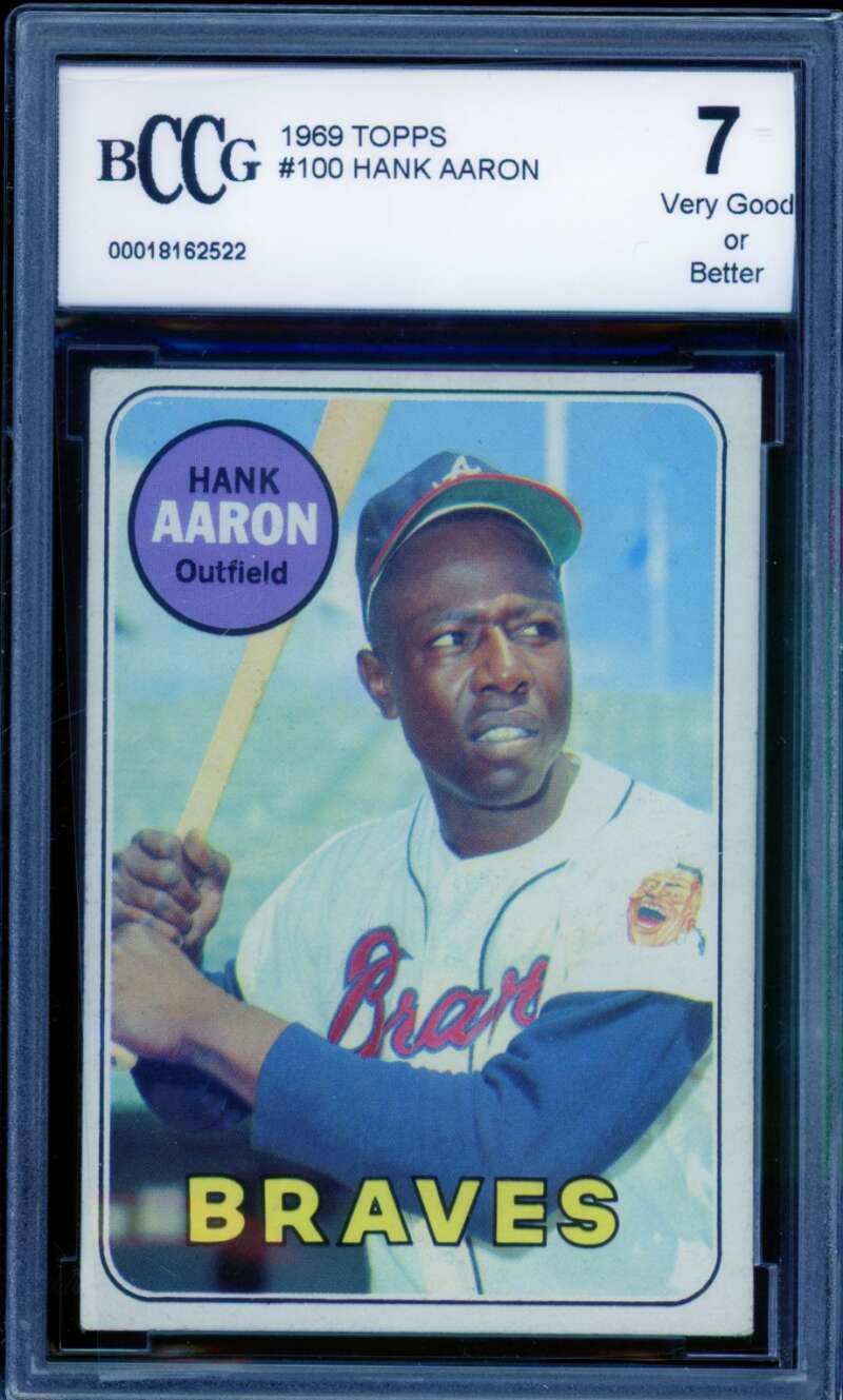 1969 Topps #100 Hank Aaron Card BGS BCCG 7 Very Good+ Image 1