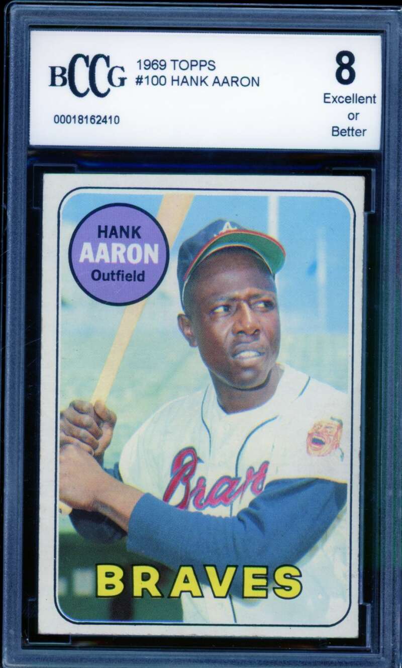 1969 Topps #100 Hank Aaron Card BGS BCCG 8 Excellent+ Image 1