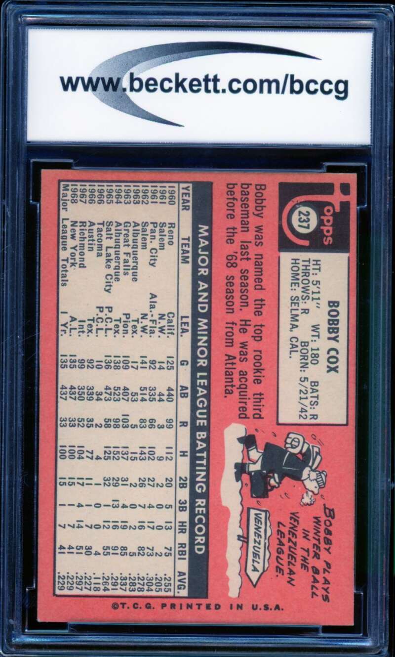 1969 Topps #237 Bobby Cox Rookie Card BGS BCCG 8 Excellent+ Image 2