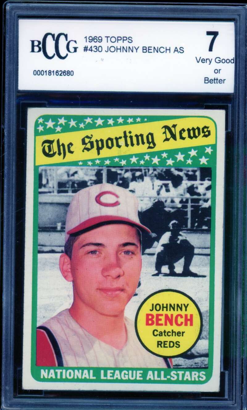1969 Topps #430 Johnny Bench Card BGS BCCG 7 Very Good+ Image 1