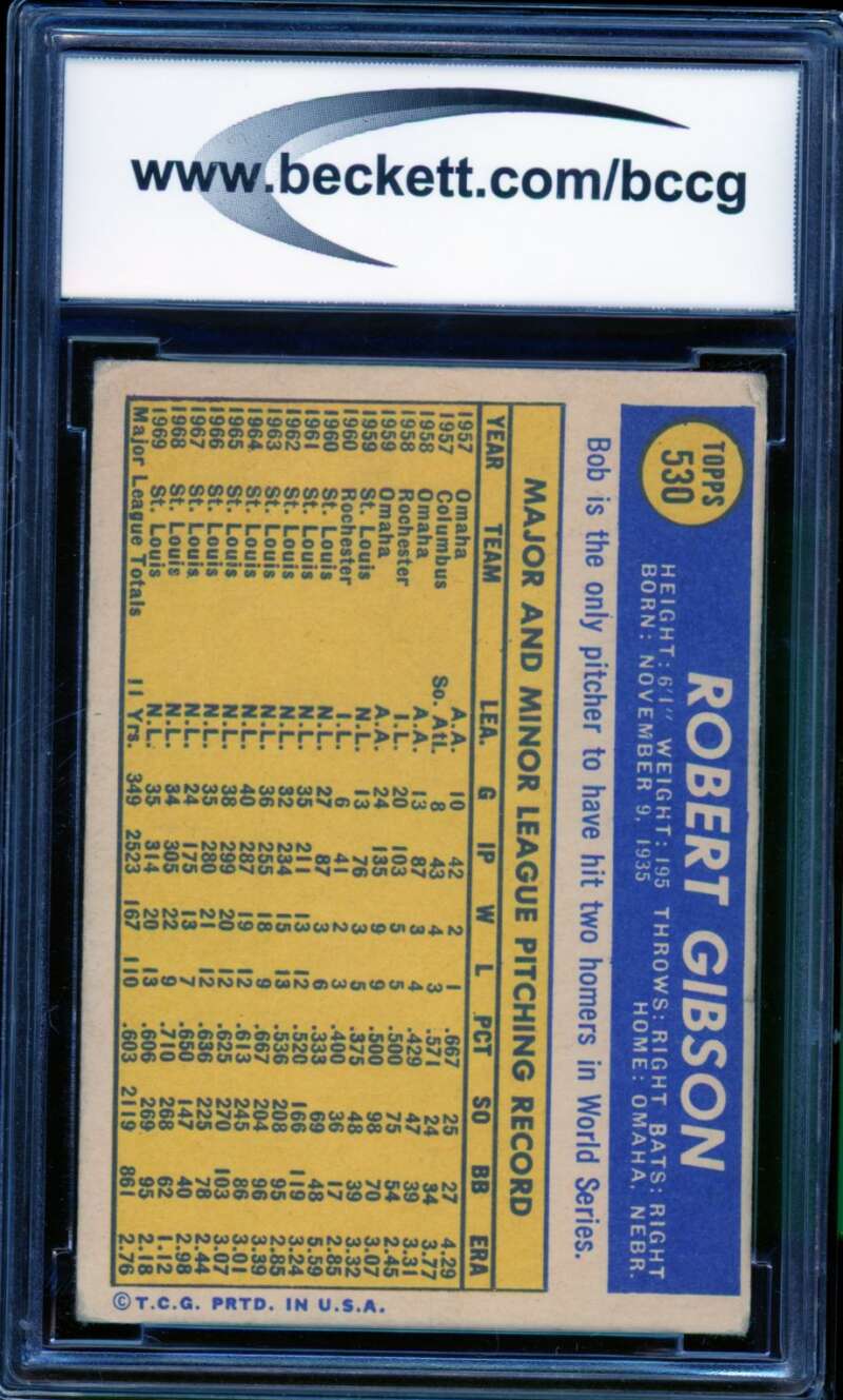 1970 Topps #530 Bob Gibson Card BGS BCCG 7 Very Good+ Image 2
