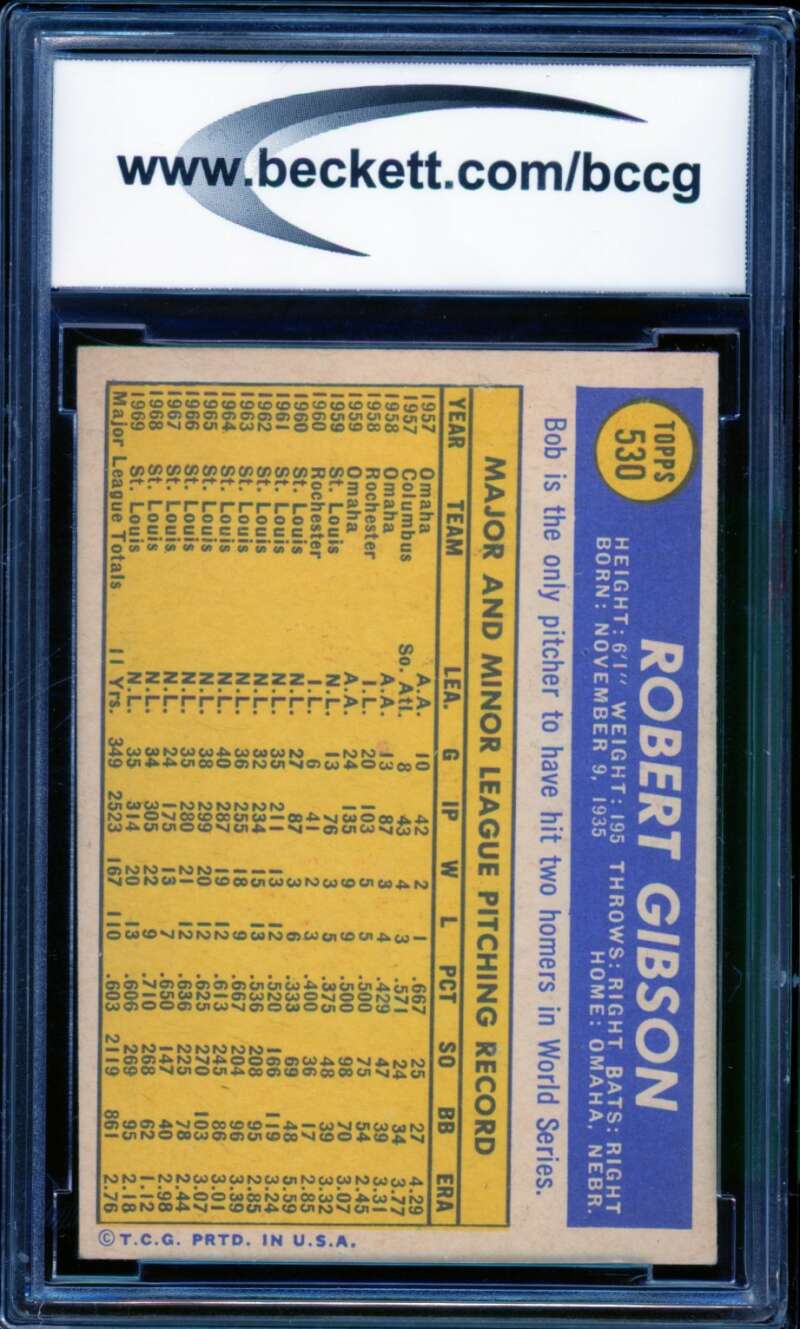 1970 Topps #530 Bob Gibson Card BGS BCCG 8 Excellent+ Image 2