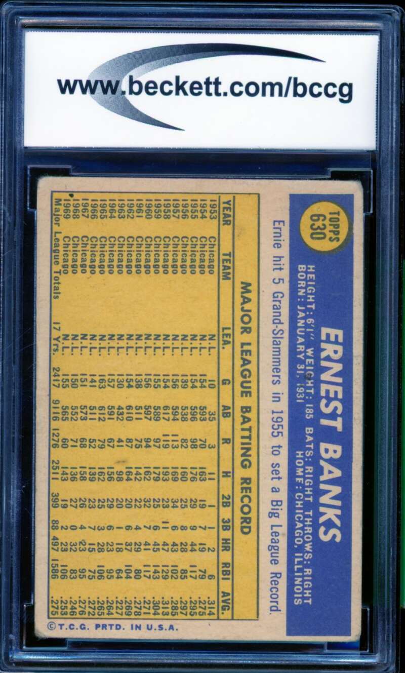 1970 Topps #630 Ernie Banks Card BGS BCCG 6 Good+ Image 2