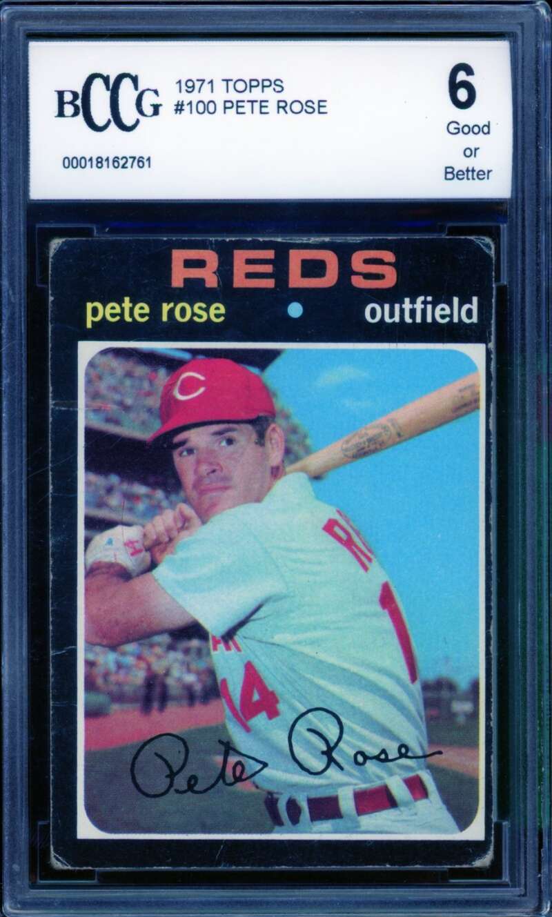 1971 Topps #100 Pete Rose Card BGS BCCG 6 Good+ Image 1