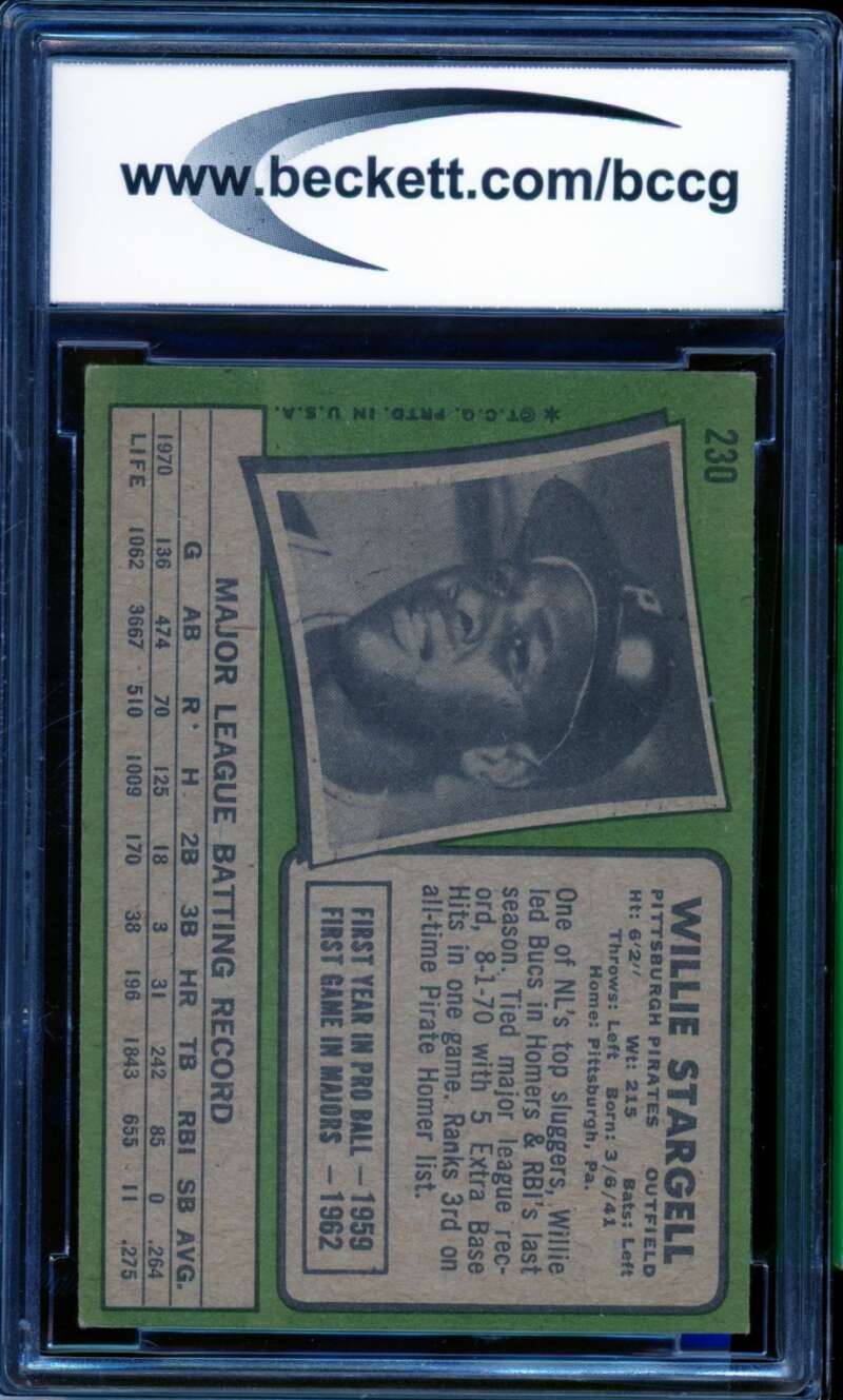 1971 Topps #230 Willie Stargell Card BGS BCCG 8 Excellent+ Image 2