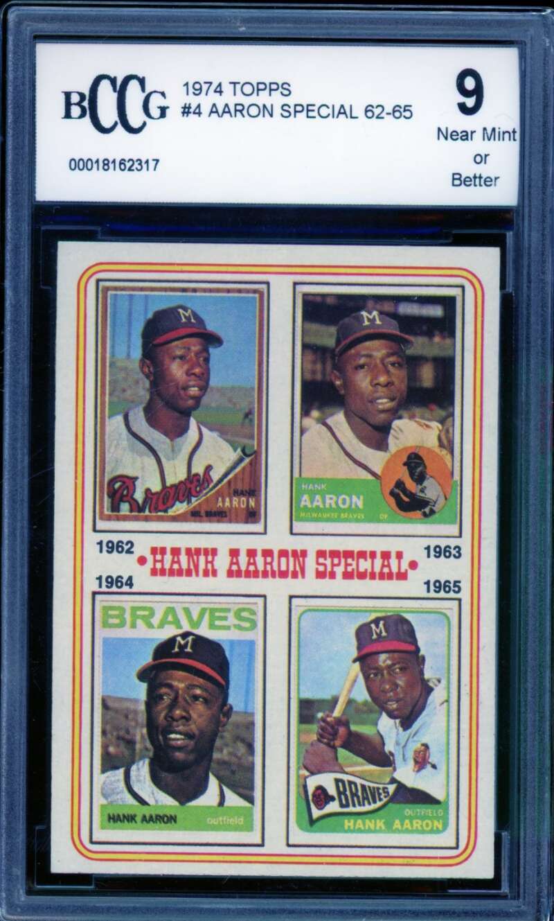 1974 Topps #4 Hank Aaron Special Card BGS BCCG 9 Near Mint+ Image 1