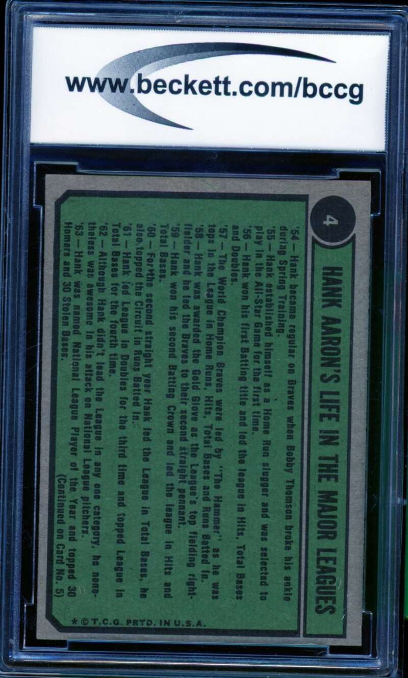 1974 Topps #4 Hank Aaron Special Card BGS BCCG 9 Near Mint+ Image 2