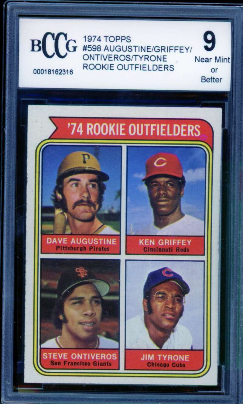 1974 Topps #598 Augustine/Griffey/Ontiveros/Tyrone Rookie BGS BCCG 9 Near Mint+ Image 1