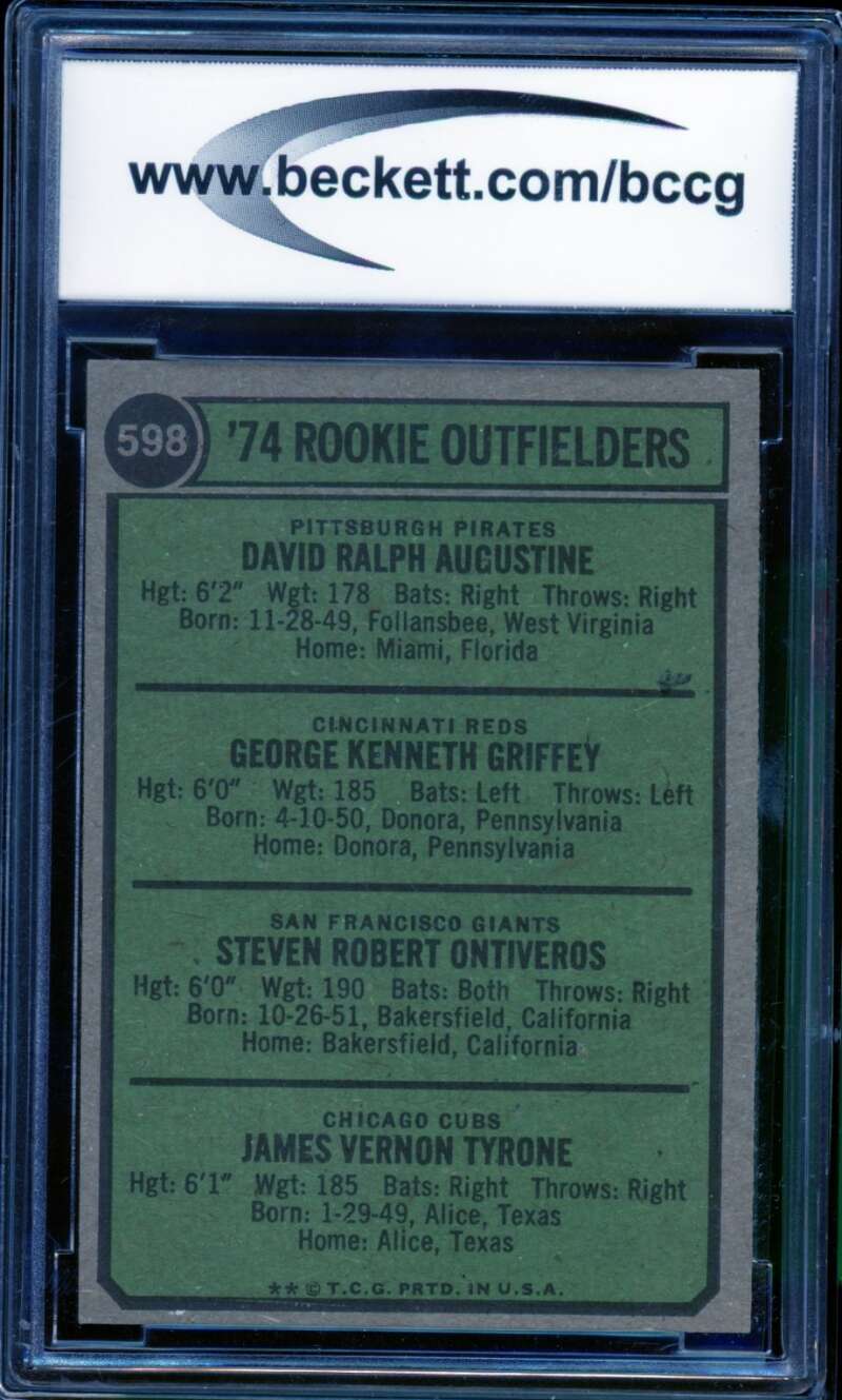 1974 Topps #598 Augustine/Griffey/Ontiveros/Tyrone Rookie BGS BCCG 9 Near Mint+ Image 2