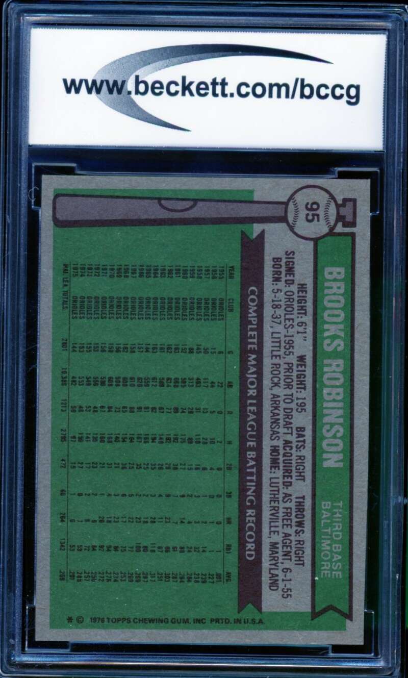 1976 Topps #95 Brooks Robinson Card BGS BCCG 9 Near Mint+ Image 2