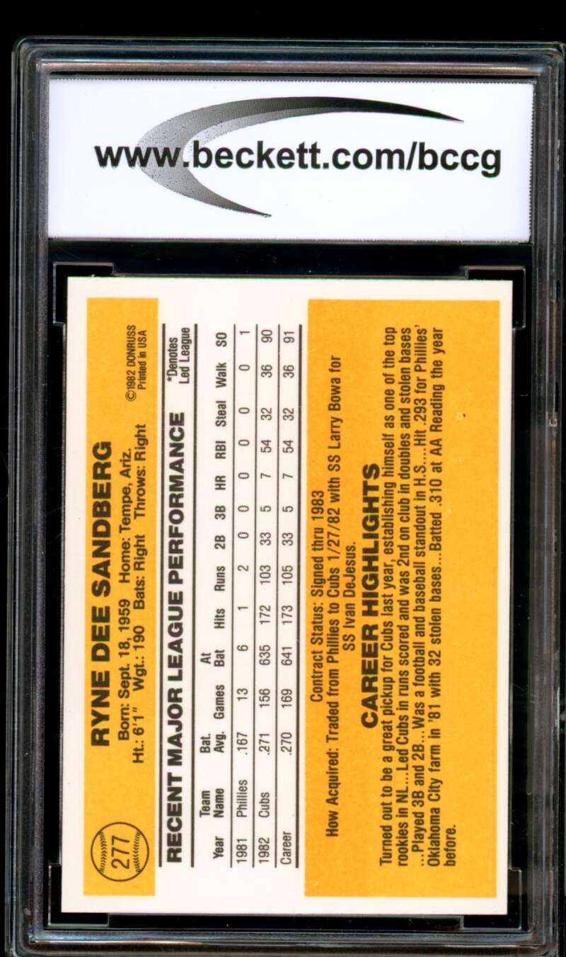 Ryne Sandberg Rookie Card 1983 Donruss #277 BGS BCCG 10 Image 2
