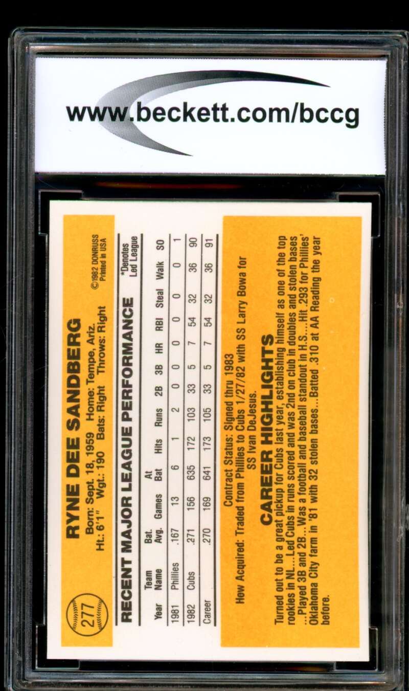 Ryne Sandberg Rookie Card 1983 Donruss #277 BGS BCCG 10 Image 2