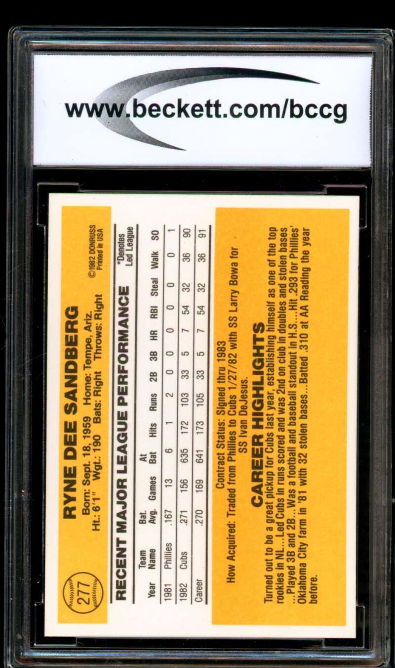 Ryne Sandberg Rookie Card 1983 Donruss #277 BGS BCCG 10 Image 2