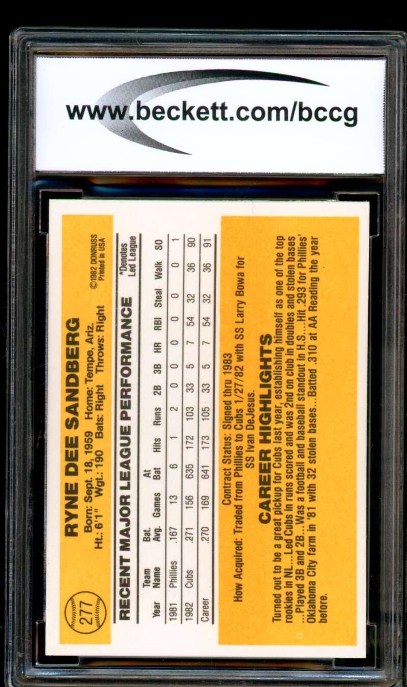 Ryne Sandberg Rookie Card 1983 Donruss #277 BGS BCCG 10 Image 2