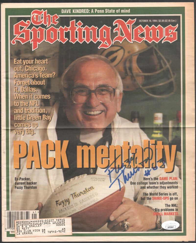 Fuzzy Thurston Packers Signed Autographed Sporting News Newspaper JSA Authentic Image 1