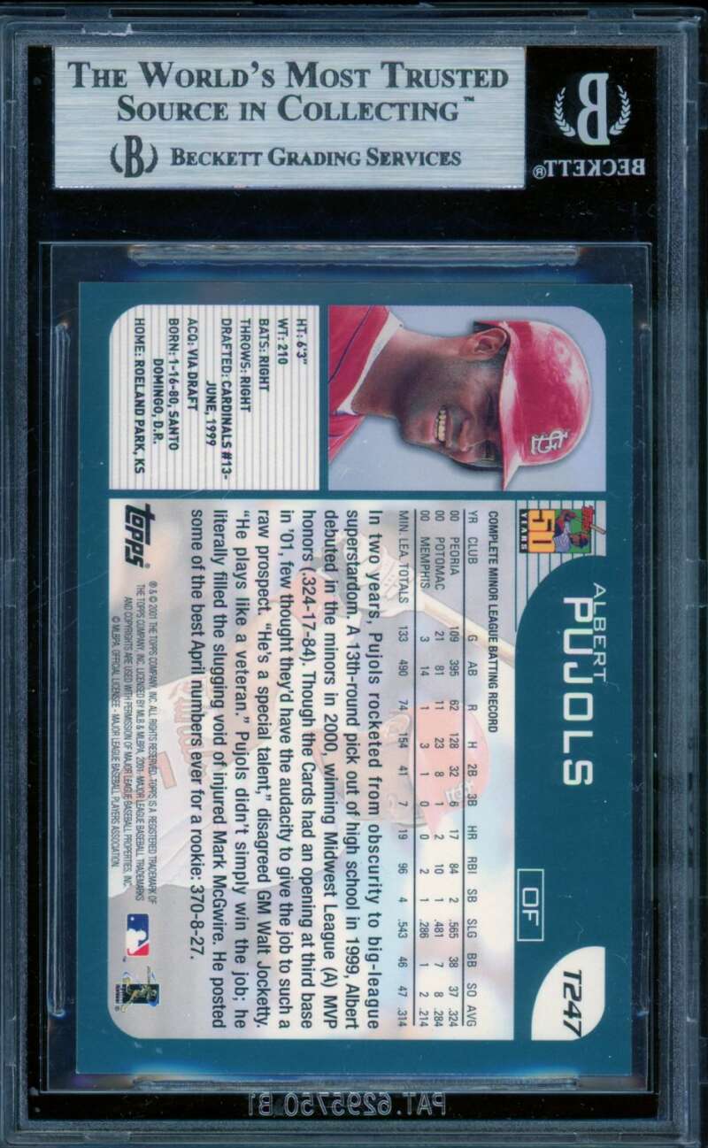 Albert Pujols Rookie Card 2001 Topps Traded #T247 BGS 9 Image 2