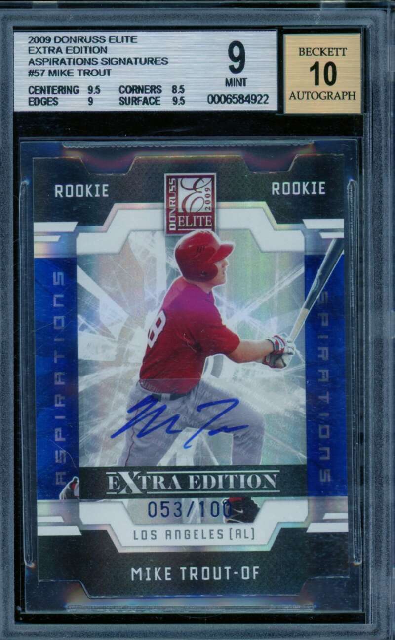 Mike Trout Rookie 2009 Donruss Elite Extra Edition Signatures (53/100) #57 BGS 9 Image 1