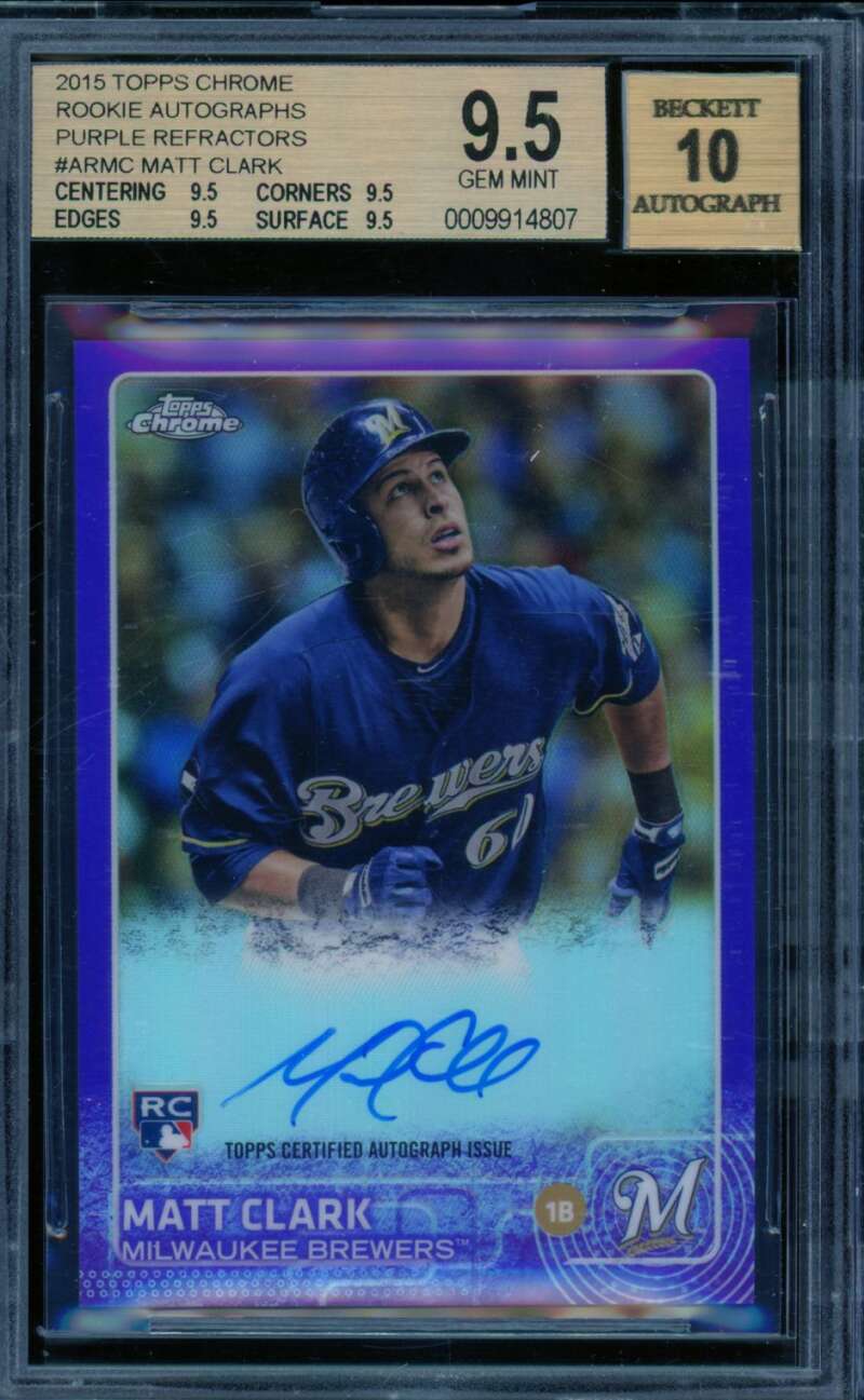 Matt Clark Rookie 2015 Topps Chrome Rookie Autographs Purple Ref #Armc BGS 9.5 Image 1