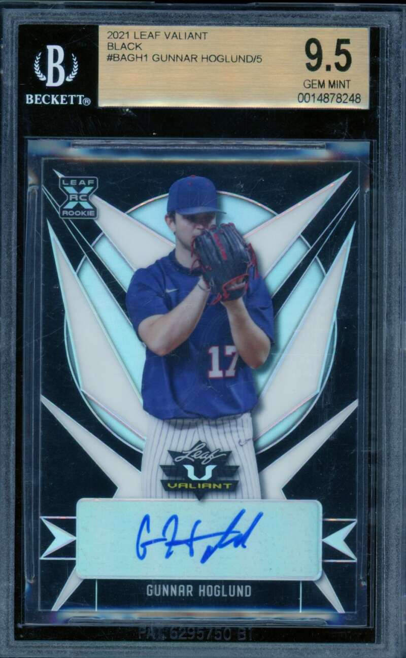 Gunnar Hoglund Rookie Card 2021 Leaf Valiant Black (3/5) #Bagh1 BGS 9.5 Image 1