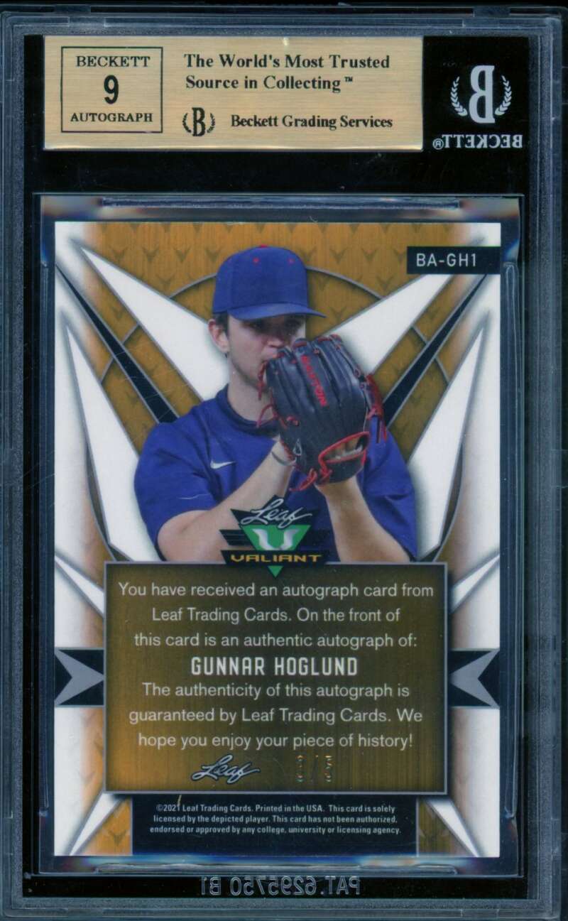 Gunnar Hoglund Rookie Card 2021 Leaf Valiant Black (3/5) #Bagh1 BGS 9.5 Image 2