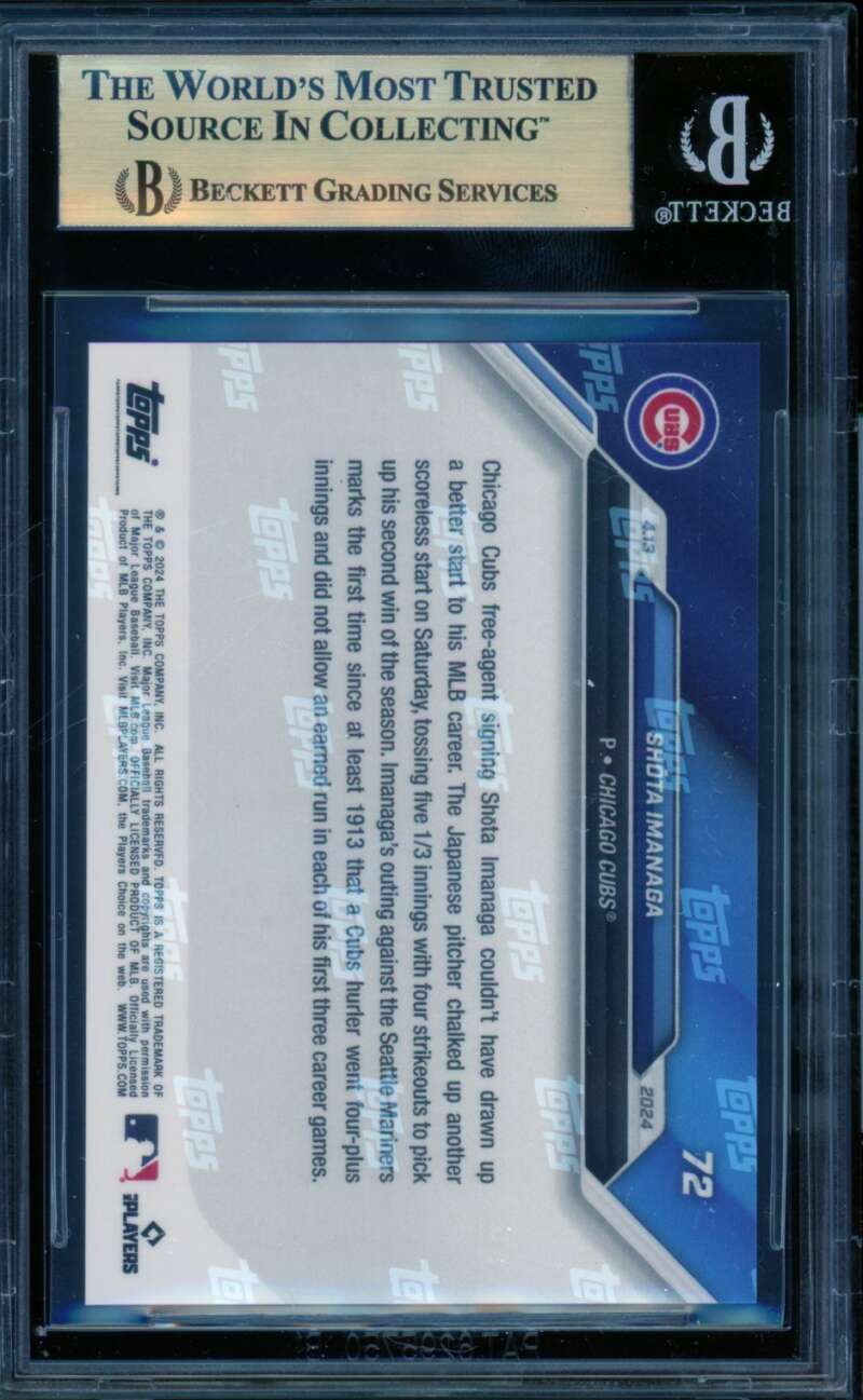 Shota Imanaga Rookie Card 2024 Topps Now #72 (PRISTINE) BGS 10 Image 2