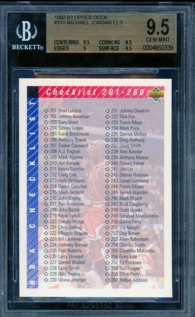 Michael Jordan Checklist Card 1992-93 Upper Deck #310 (pop 4) BGS 9.5 Image 1