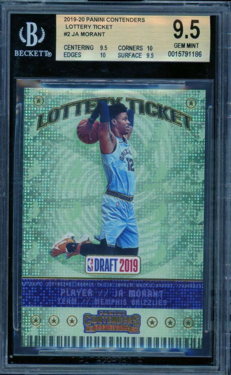 Ja Morant Rookie Card 2019-20 Panini Contenders Lottery Ticket #2 BGS 9.5 Image 1